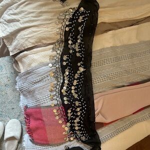 Belly Dance Hip Scarf with Silver Accents